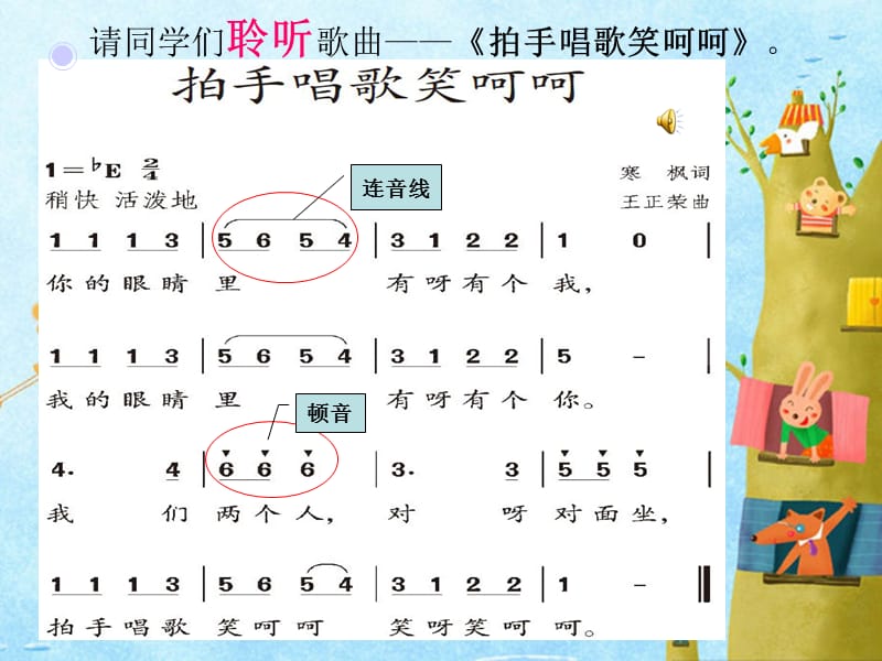 人教版音乐一上第三单元拍手唱歌笑呵呵ppt课件1ppt