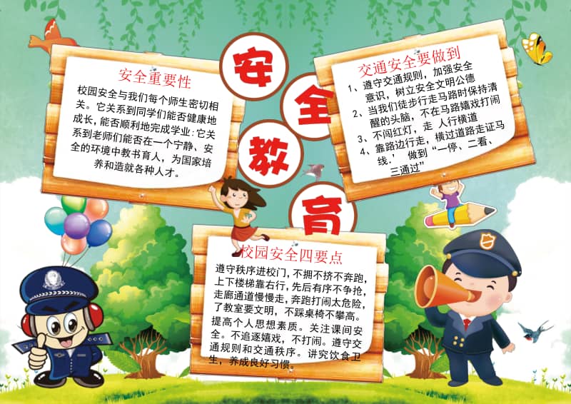 2020年校园安全教育电子手抄报模板可编辑修改docx