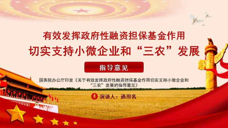 精细解读政府性融资担保基金支持小微企业和三农发展党政党课ppt模板