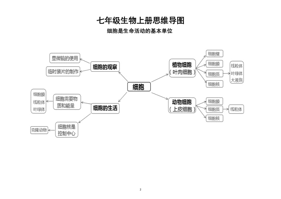 初中生物七年级上册思维导图分单元编排docx