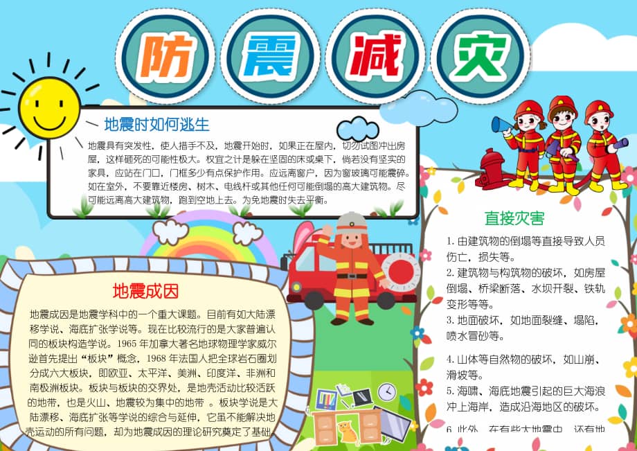 防灾减灾手抄报防震减灾手抄报线描黑白涂色a4模板docx