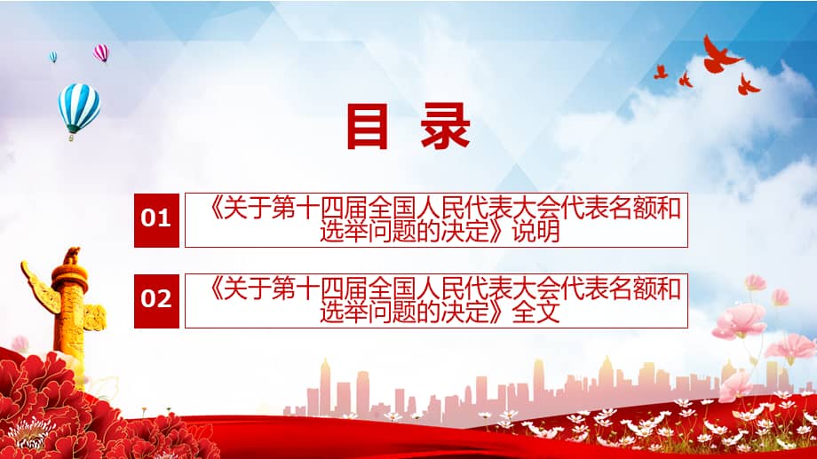 《关于第十四届全国人民代表大会代表名额和选举问题的决定》ppt讲座