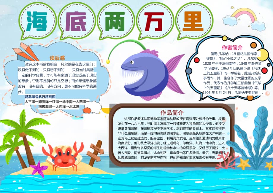 卡通简约海底两万里读书小报手抄报docx