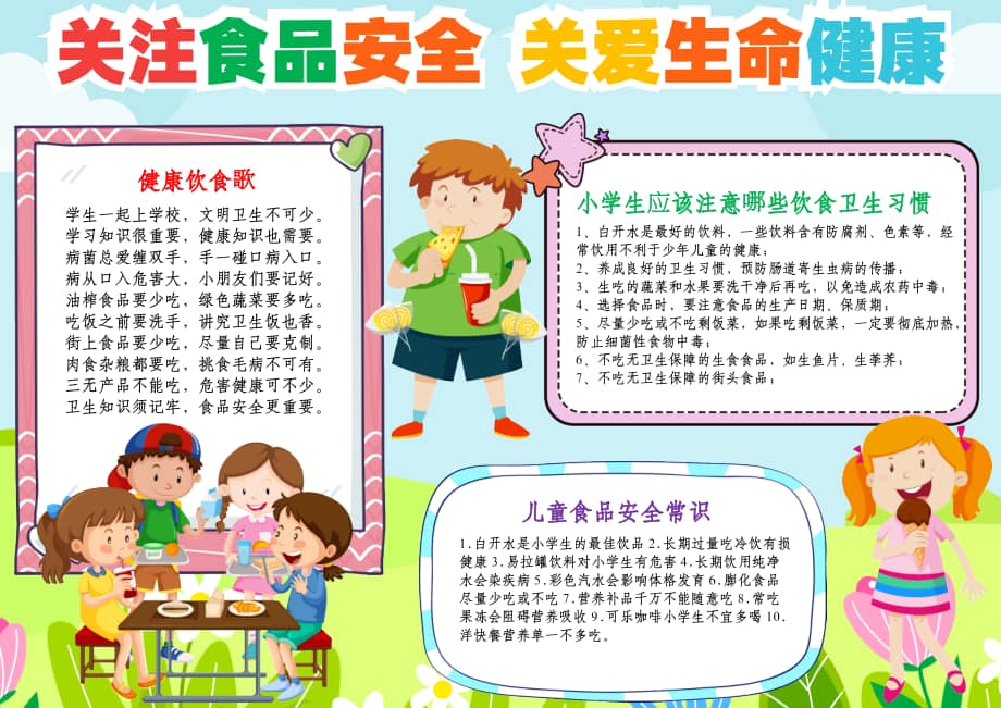 食品安全手抄报小学生健康饮食电子小报a4模板.docx_第1页