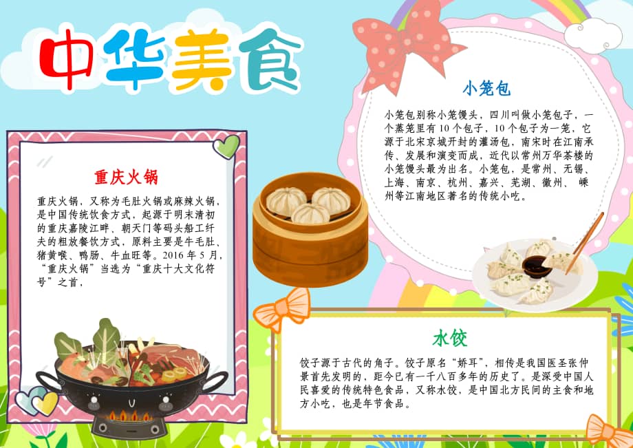 中华美食小报手抄报饺子火锅小笼包a4电子小报模板.docx_第1页