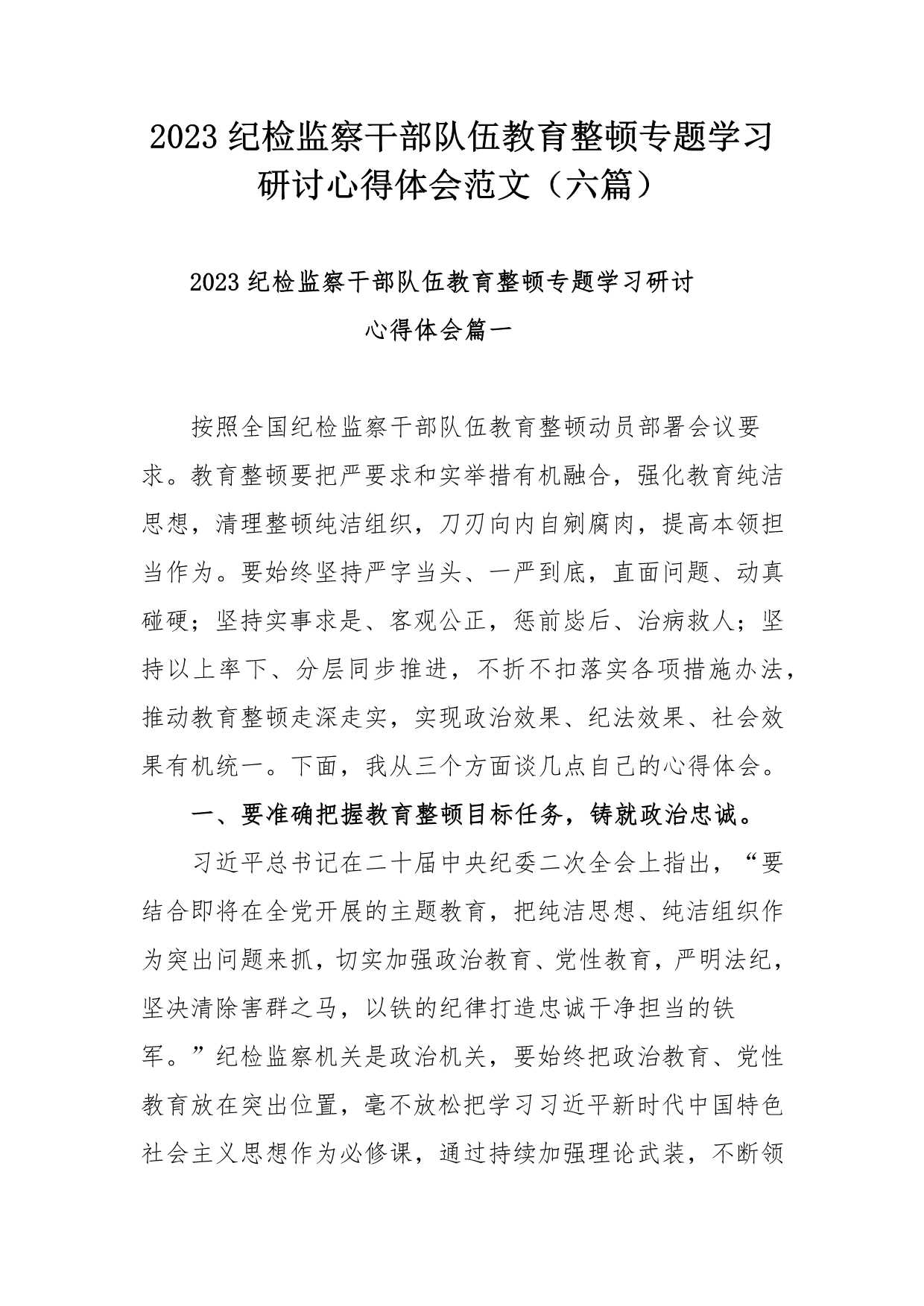 2023纪检监察干部队伍教育整顿专题学习研讨心得体会范文六篇docx