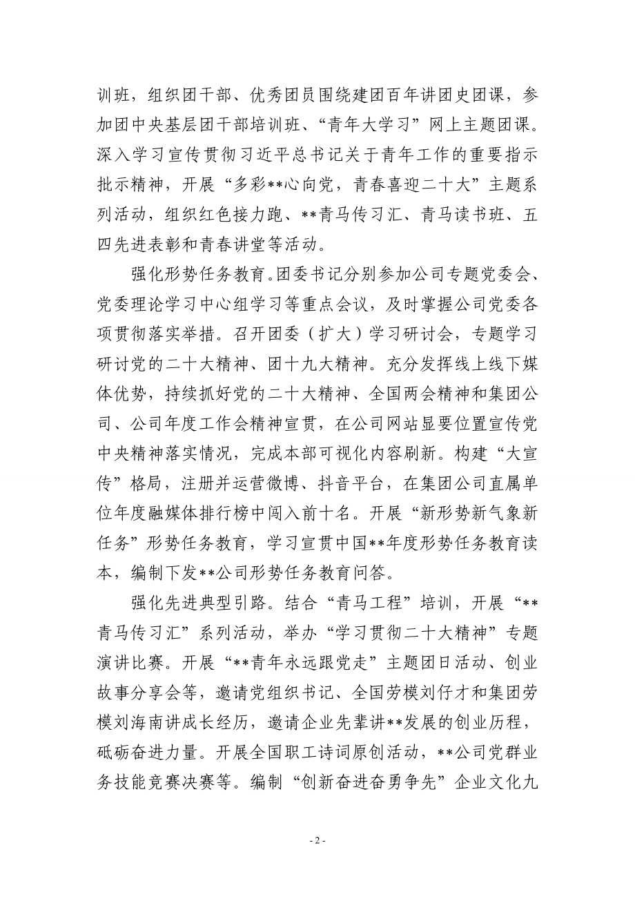 在国有企业青年工作高质量发展推进会上的汇报发言.doc